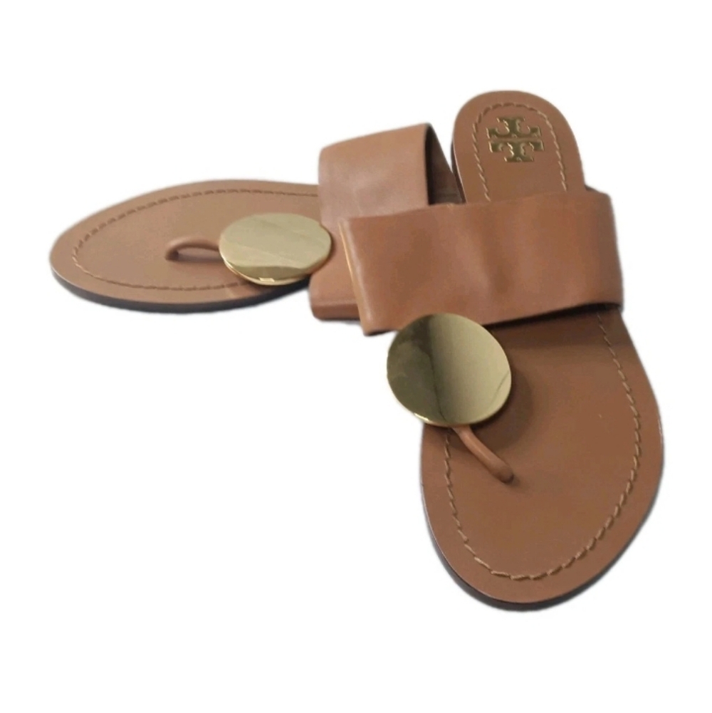 Tory Burch Patos Disk Leather Sandals Women's Shoes Size 7 M Brown - Picture 1 of 7